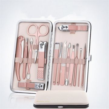 Stainless Steel Pink Manicure Tool Set - 15 in 1 - 1