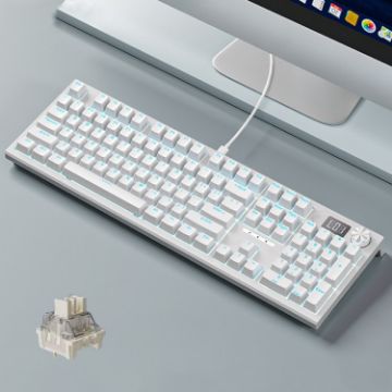 Picture of LANGTU LT104 Mechanical Keyboard Backlight Display Flexible DIY Keyboard, Style: Wired Single Mode Silver Axis (White)