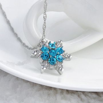 Vintage Crystal Snowflake Zircon Flower Silver Necklace - Sky Blue - 1