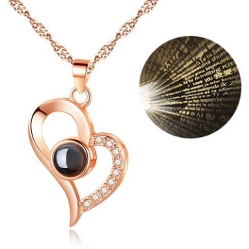 100 Language I Love You Heart Pendant Necklace (Gold) - 1