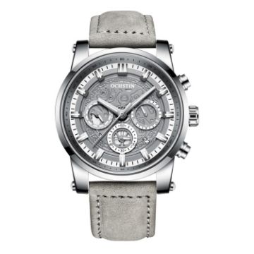 Picture of Ochstin 5111B Multifunctional Business Waterproof Luminous Leather Strap Quartz Watch (Silver+Grey)