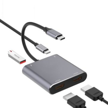 Picture of 4 in 1 Type-C to Dual HDMI + USB + Type-C HUB Adapter