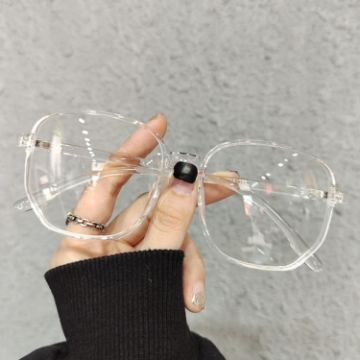 Picture of Literary Retro Anti-Blue Light Glasses Frame Light Polygonal Frame Flat Lens Eyeglass (Clear White)