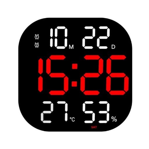 Picture of 13-Inch LED Acrylic Electronic Clock Large-Screen Square Wall Clock With Timing Temperature Humidity (6632 White Red)