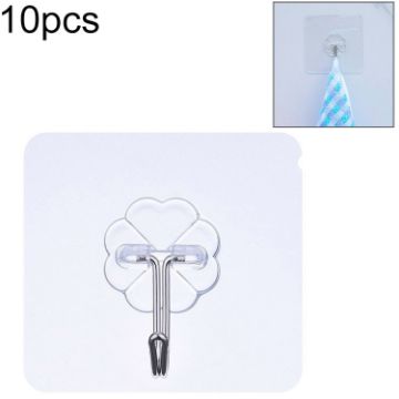 Picture of 10pcs PVC + Stainless Steel Thin Plum Shape Seamless Adhesive Hook Waterproof Transparent Strong Stick Hook Kitchen Wall Mount