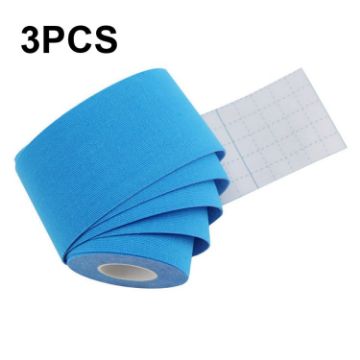 Picture of 3 PCS Muscle Tape Physiotherapy Sports Tape Basketball Knee Bandage, Size: 5cm x 5m (Blue)