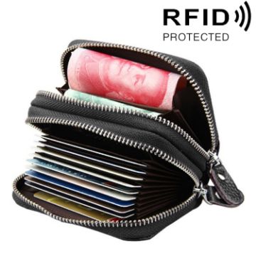 Picture of Cowhide Leather RFID Blocking Card Holder Wallet with Coin Purse & Card Slots (Black)