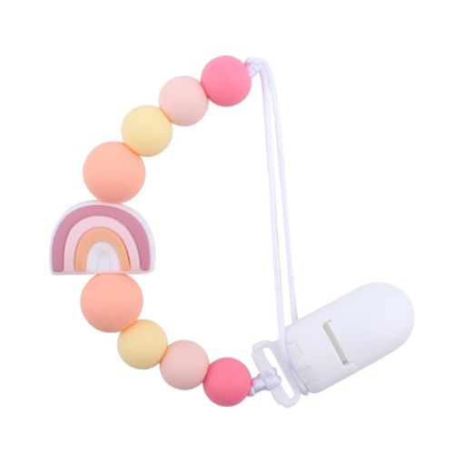 Picture of Baby Anti-drop Chain Pacifier Clips Silicone Rainbow Beads Dummy Holder Nipple Clip (Pink)