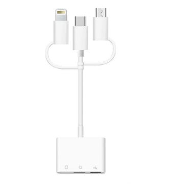 3 in 1 TF & SD Card Reader USB OTG Extender Adapter - White - 1