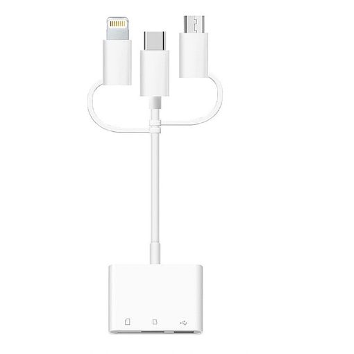 3 in 1 TF & SD Card Reader USB OTG Extender Adapter - White - 1