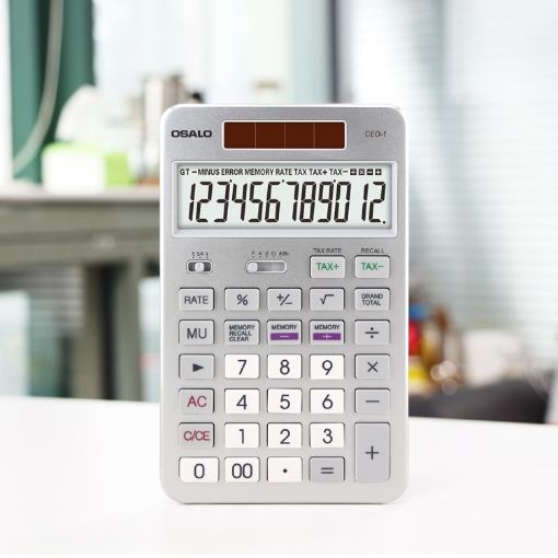 Picture of OSALO CEO-1 12 Digits LCD Display Multi-functional Student Scientific Calculator Solar Energy Dual Power Calculator (Silver)