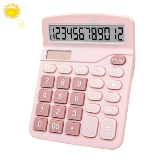 Picture of 12-Digit Large Screen Solar Dual Power Calculator Student Exam Accounting Office Supplies (Pink)