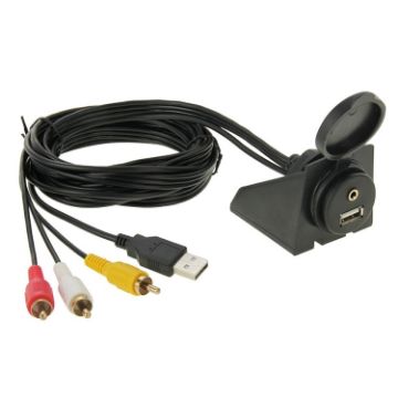 Picture of USB 2.0 & 3 RCA Male to USB 2.0 & 3.5mm Female Adapter Cable with Car Flush Mount, Length: 2m