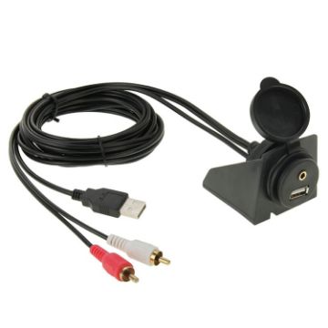 Picture of USB 2.0 & 2 RCA Male to USB 2.0 & 3.5mm Female Adapter Cable with Car Flush Mount, Length: 2m