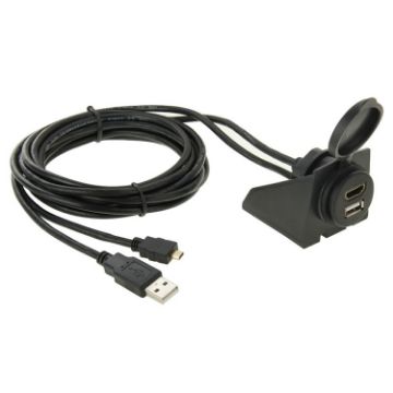 Picture of USB 2.0 & Micro HDMI (Type-D) Male to USB 2.0 & HDMI (Type-A) Female Adapter Cable with Car Flush Mount, Length: 2m