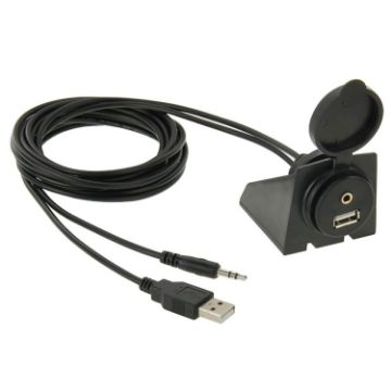 Picture of USB 2.0 & 3.5mm Male to Female Extension Cable with Car Flush Mount, Length: 2m