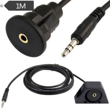 Picture of 1m Car Truck Dashboard Flush Mount 3.5mm 1/8 AUX Audio Jack Extension Cable Kit (Black)