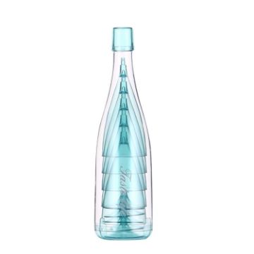 Picture of 5 Champagne Wine Glasses + Wine Bottle Set Transparent Plastic Cup for Picnics (Transparent Blue)