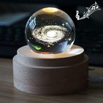 Picture of 3D Word Engraving Crystal Ball Music Box Milky Way Pattern Electronic Swivel Musical Birthday Gift Home Decor with Music