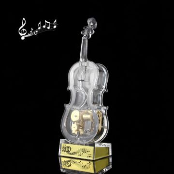 Picture of NO:8086 Transparent Crystal Violin Shape Music Box (Middle Size) (Transparent)