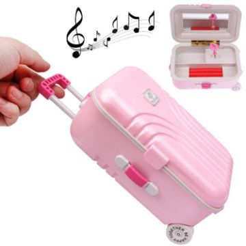 Picture of Cute Mini Suitcase Style Mechanical Music Box/Storage Box with Mirror & Ballet Girl (Pink)