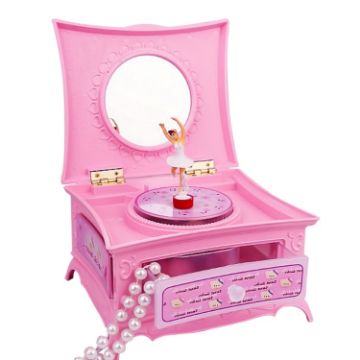 Picture of Classic Dressing Table Rotating Girl Music Box With Mirror Drawer Music Box (Pink)