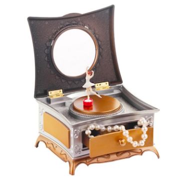 Picture of Classic Dressing Table Rotating Girl Music Box With Mirror Drawer Music Box (Gold Gray)
