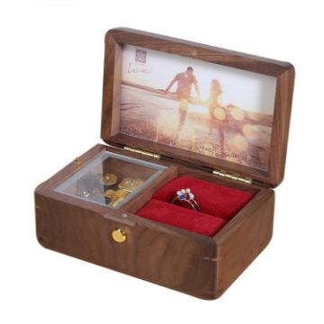 Picture of Wooden Jewelry Storage Music Box with Photo Frame Function, Spec: Walnut+Rings Flannel