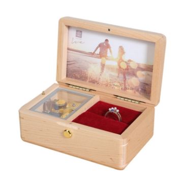 Picture of Wooden Jewelry Storage Music Box with Photo Frame Function, Spec: Maple+Rings Flannel