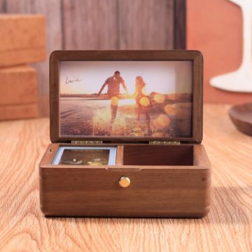Picture of Wooden Jewelry Storage Music Box with Photo Frame Function, Spec: Walnut