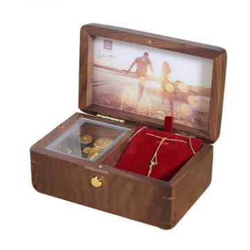 Picture of Wooden Jewelry Storage Music Box with Photo Frame Function, Spec: Walnut+Necklace Flannel
