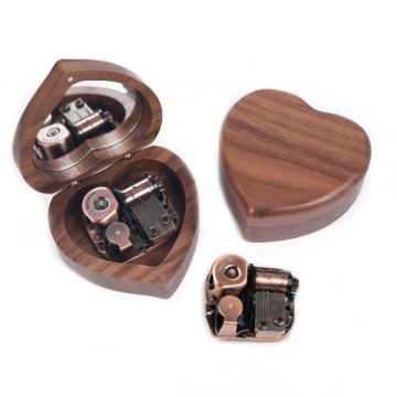 Picture of Wooden Heart Shape With Mirror Music Box Ornaments, Color: Walnut-Red Ancient Copper Movement