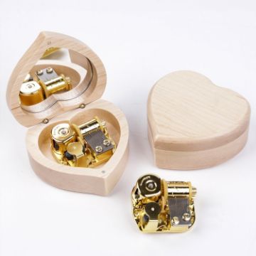Picture of Wooden Heart Shape With Mirror Music Box Ornaments, Color: Maple-Gold-plated Movement