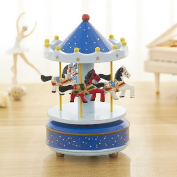 Picture of Sky City Carousel Clockwork Music Box Couples Birthday Gift (K0231 Dot Blue)