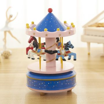 Picture of Sky City Carousel Clockwork Music Box Couples Birthday Gift (K0232 Dot Blue + Pink)