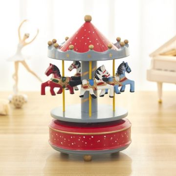 Picture of Sky City Carousel Clockwork Music Box Couples Birthday Gift (K0233 Dot Red)