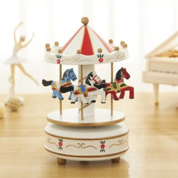 Picture of Sky City Carousel Clockwork Music Box Couples Birthday Gift (K0121 Flowers Grass Red)
