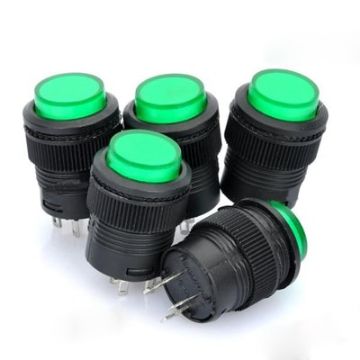 R16-503 16mm 4pin Self-Locking Push Button Switch with Indicator (5 Pcs) - 1