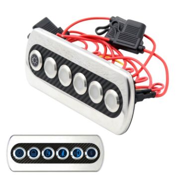 Picture of Yacht/RV Modified 6-position Button 12V 20A IP66 Carbon Fiber Panel Switch (Blue Light)