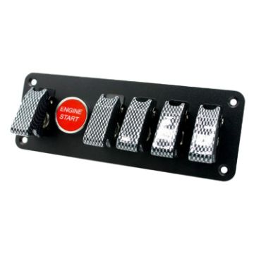 Picture of 12V Universal Car One-key Start Button Modified Racing LED Light Rocker Switch Panel (Carbon Fiber Black)