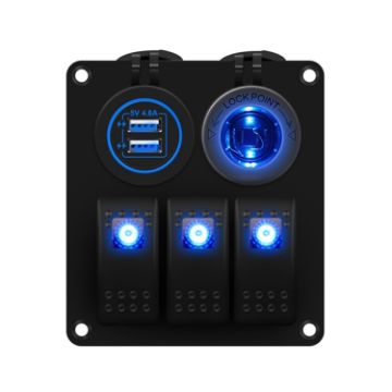 Picture of Multi-functional Combination Switch Panel 12V/24V 3 Way Switches + Dual USB Charger for Car RV Marine Boat (Blue Light)