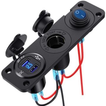 Picture of 12-24V Car Ship Waterproof USB Charging Cigarette Lighter Master 3 In 1 Combined Panel Switch (Blue Light)