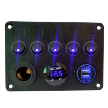 Picture of RV Yacht Car Combination Cat Eye Switch Dual USB Car Charging Control Panel With Voltmeter (Blue Light)