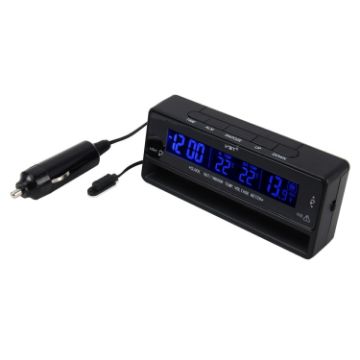 Picture of Digital Car Thermometer Voltage Meter Luminous Clock Tester Detector Multi-function Car Digital Clock with Thermometer and Automotive Voltmeter