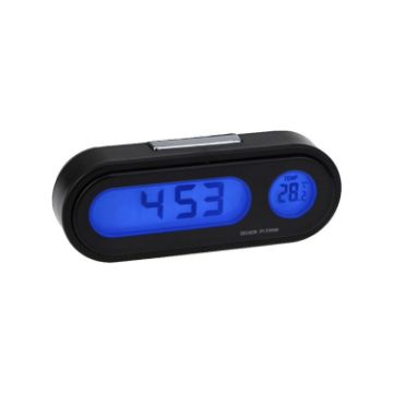 Picture of K02 Car Electronic Clock Temperature Meter Night Light LED Temperature Time Meter (Black Blue Light)