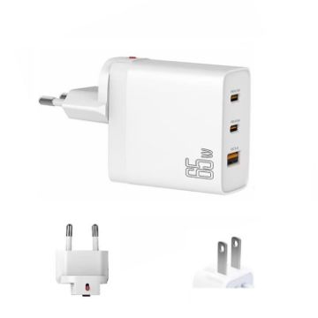 GAN 65W PD45W Dual Type-C+QC3.0 USB Laptop Adapter EU + US Plug - 1