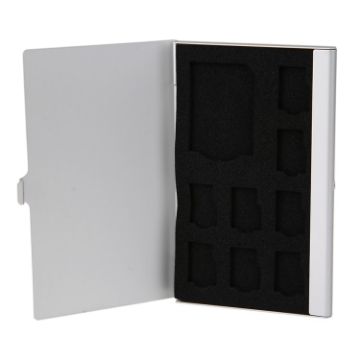 Picture of 1SD+ 8TF Aluminum Micro SD Cards Holder Pin Storage Box 9 solts for SD/SIM/TF Memory Card (Silver)