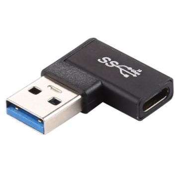 Type-C Female to USB 3.0 Male Adapter - 90 Degree Elbow, Black - 1