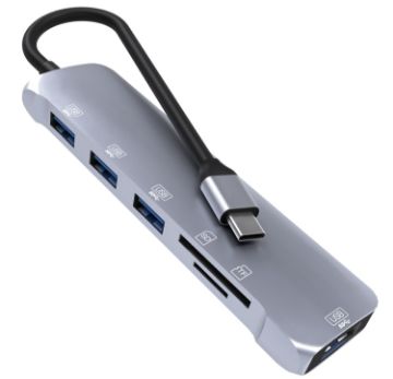Picture of NK-3043 6 in 1 USB-C/Type-C to TF/SD Card Slot + 4 USB Female Adapter (Space Grey)