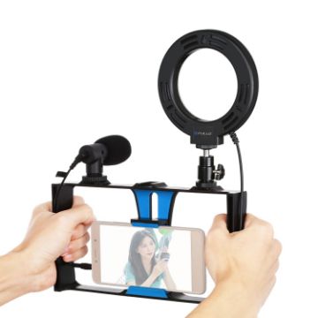 Picture of PULUZ 3 in 1 Vlogging Live Broadcast Smartphone Video Rig + Microphone + LED Selfie Light Kit (Blue)